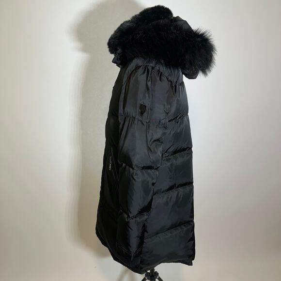 Vince Camuto Black Goose Down Puffer Coat Jacket Faux Fur Womens Size Medium M - Picture 3 of 12